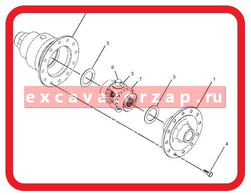 Дифференциал в сборе 211-0092+209-7455+216-8987+216-9497+216-8689+216-8691+229-5093 переднего моста экскаватора погрузчика CAT428, CAT432, CAT442