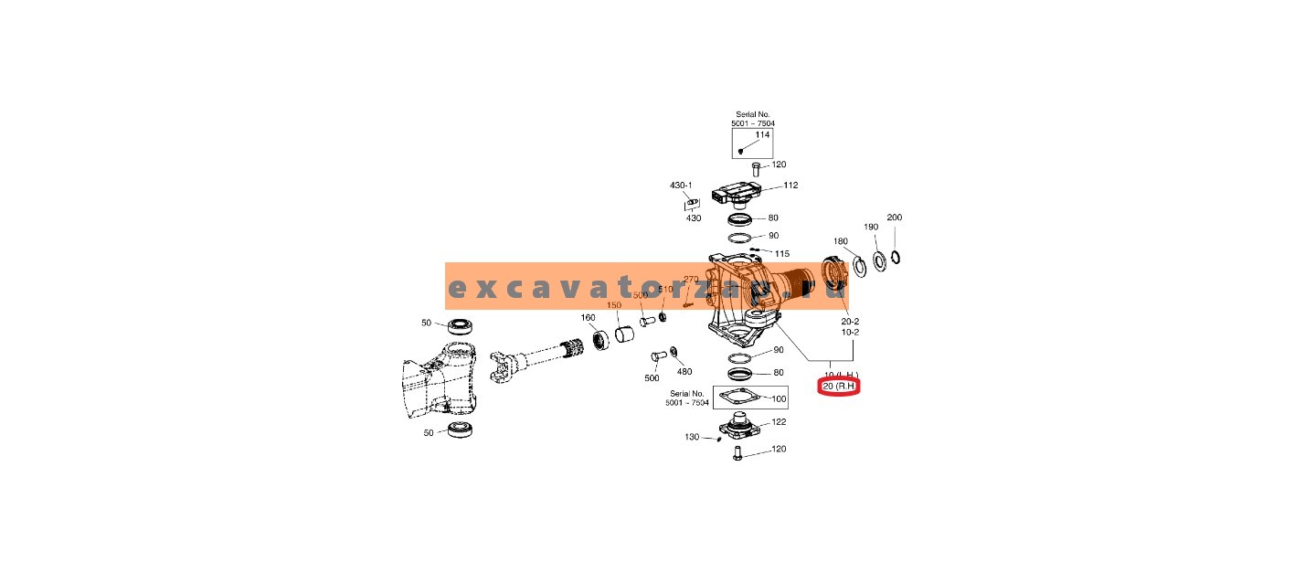 Кулак 110931-00170 поворотный правый переднего моста экскаватора Doosan DX140W, DX160W