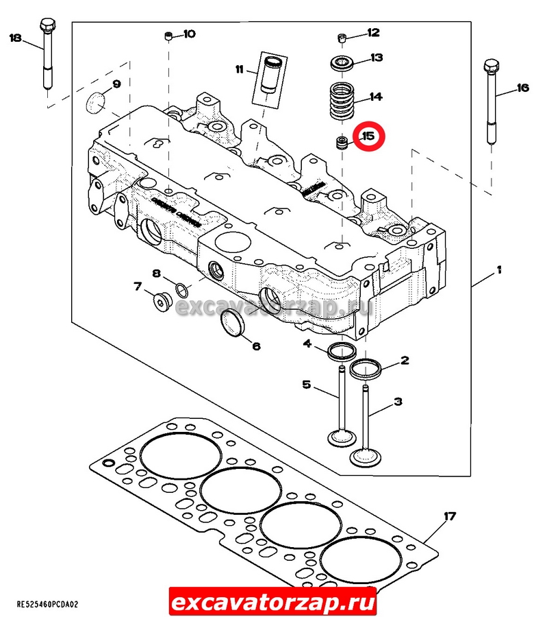 Маслосъемный колпачек RE31617 двигателя экскаватора погрузчика John Deere 315SK, 325J, 325K