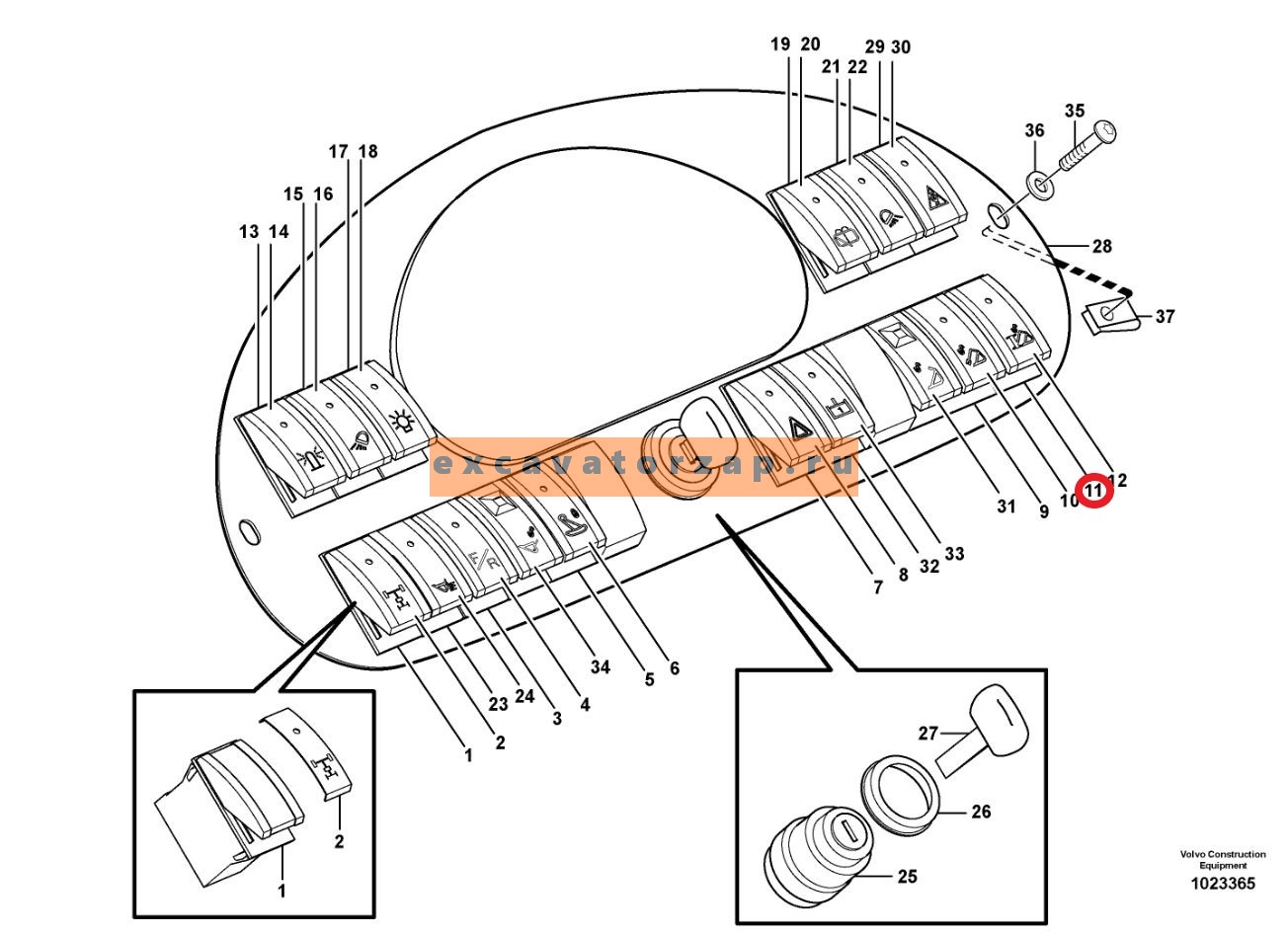 Переключатель (кнопка) VOE11884079 экскаватора погрузчика Volvo BL61, BL71